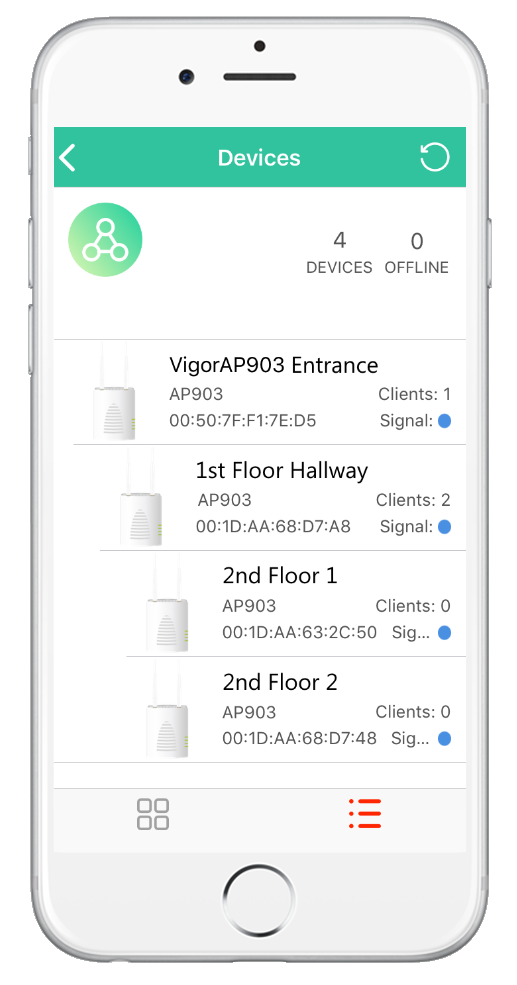 List the Mesh Wireless APs in the DrayTek Wireless app