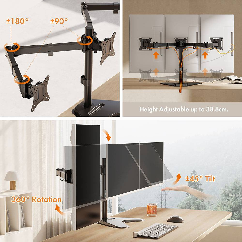 VonHaus Triple Monitor Stand 17-27 inch VESA